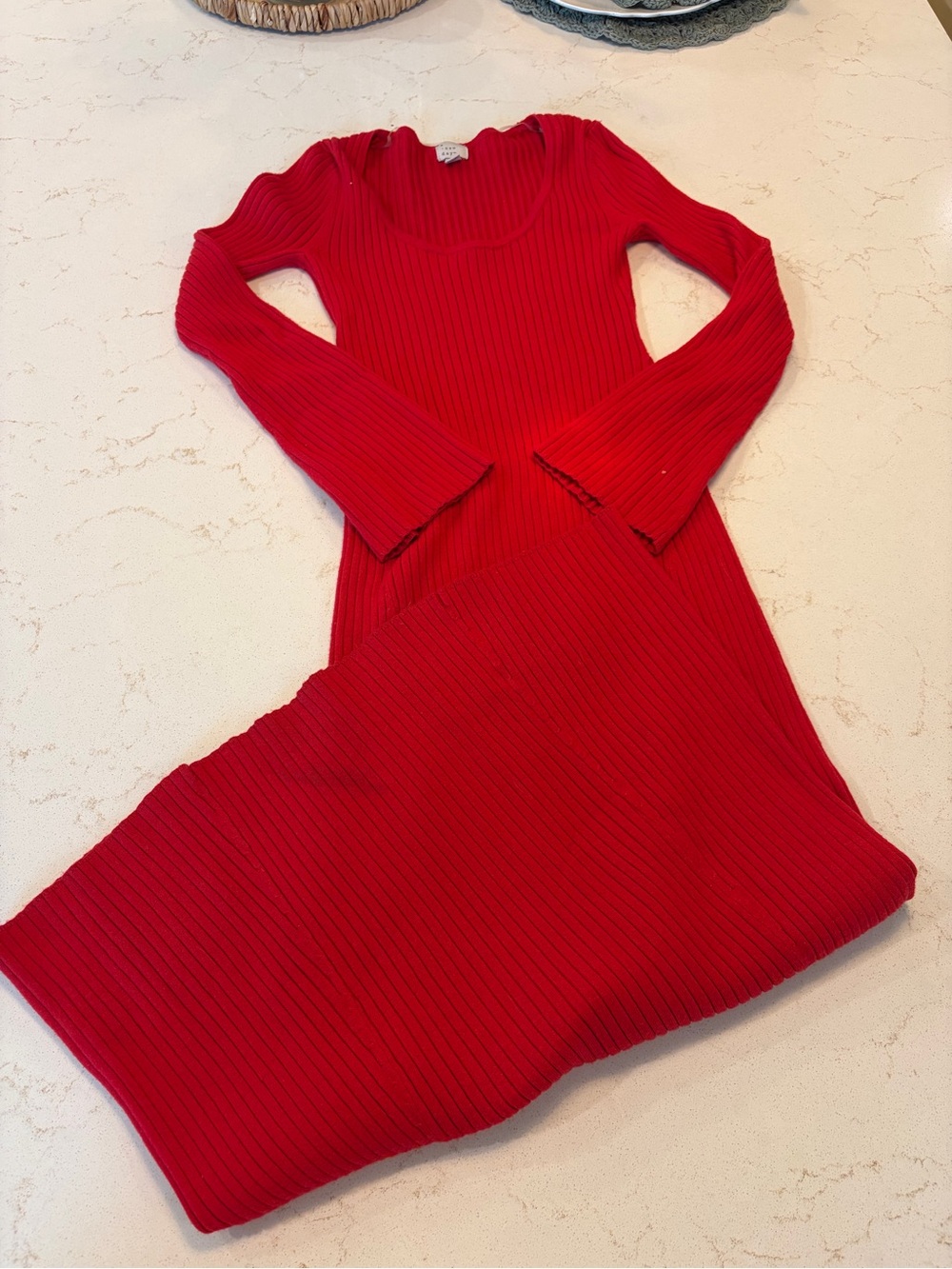 a new day Red Ribbed Scoop-Neck Sweater Maxi Dressing